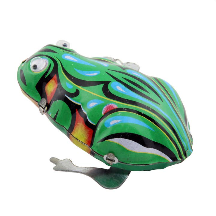Tribal Trade GmbH - Vendita all'ingrosso Giocattolo classico - Bambini - Rana giocattolo in latta con occhi sinuosi piccola rana di latta