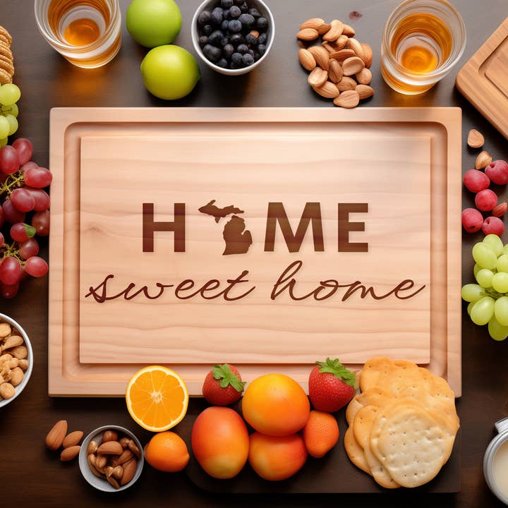Michigan Home Sweet Home Cutting Board - Custom State Gift for wholesale by Southern Farm Signs