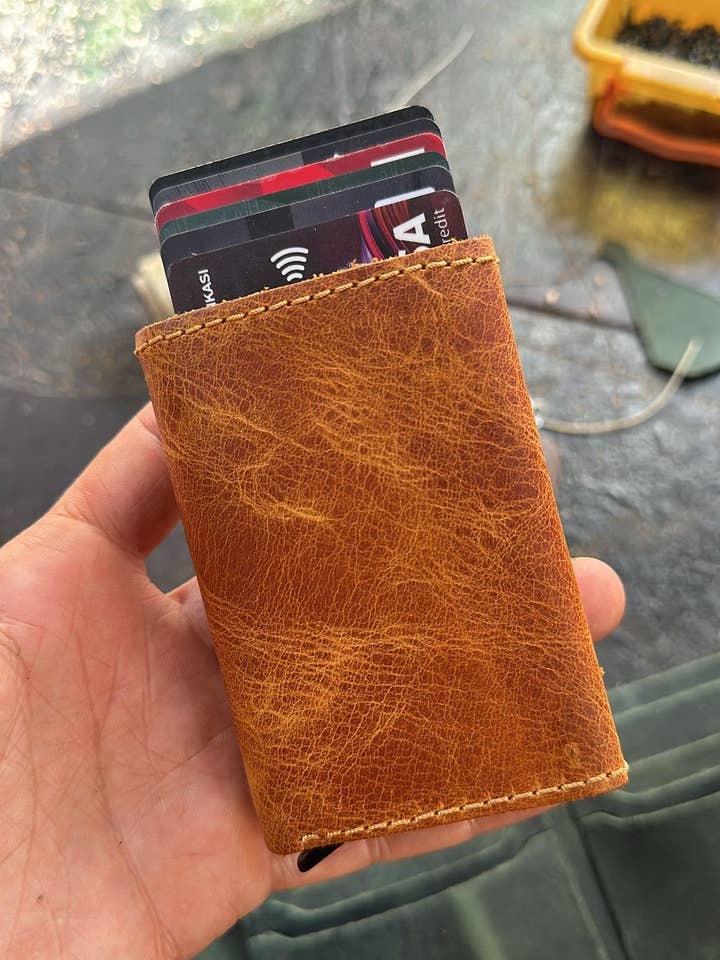 Men's Women's Crazy Distressed Leather Card Holder Wallet for wholesale by ML Marcaleather
