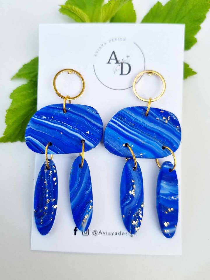 Blue marbled dangle for wholesale by AviayaDesign