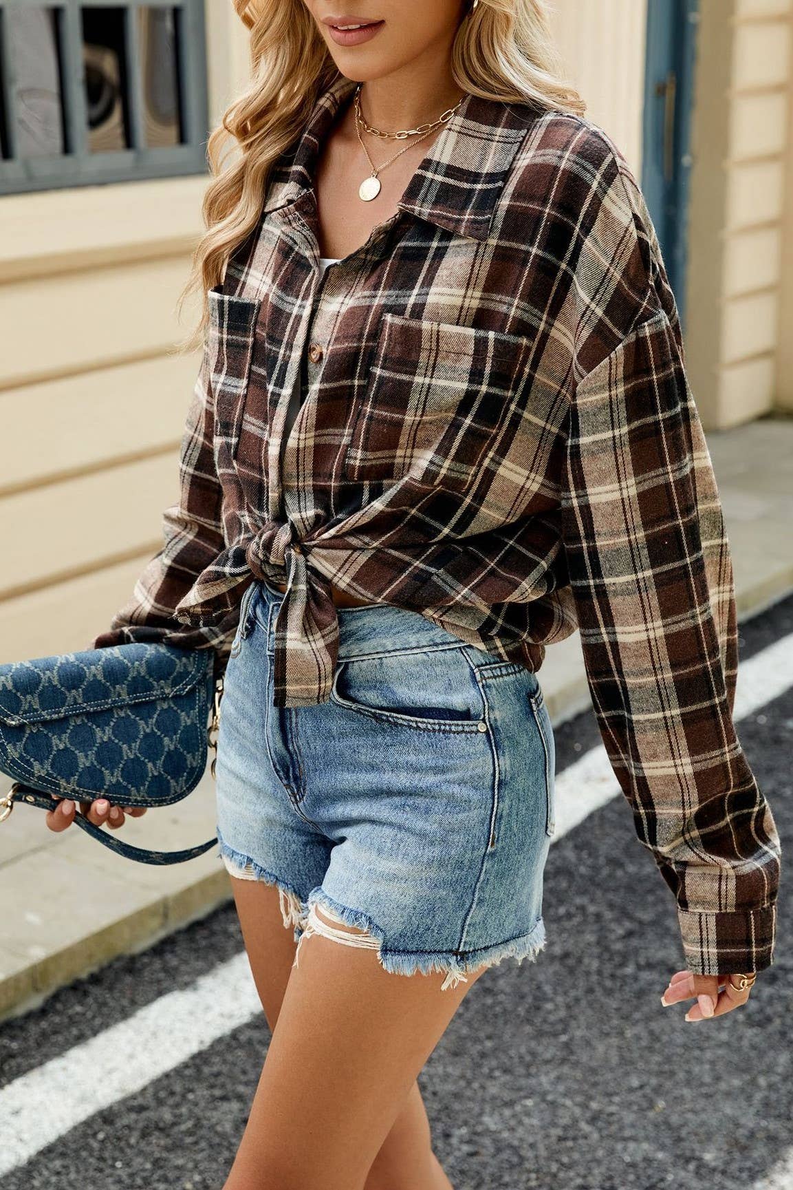 Rosa Clothing - Wholesale Shirt Jacket/Shacket - Women's - Rylor oversized plaid shirt8