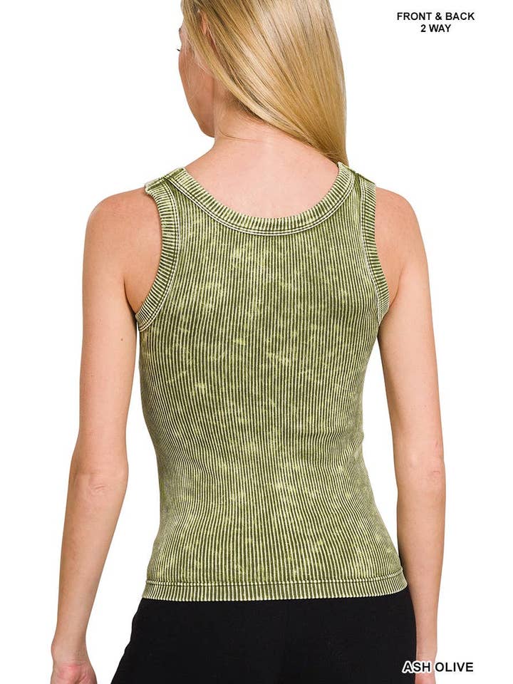 Vanilla Monkey - Wholesale Knit Top - Women's - 2 Way Neckline Washed Ribbed Seamless Tank Top