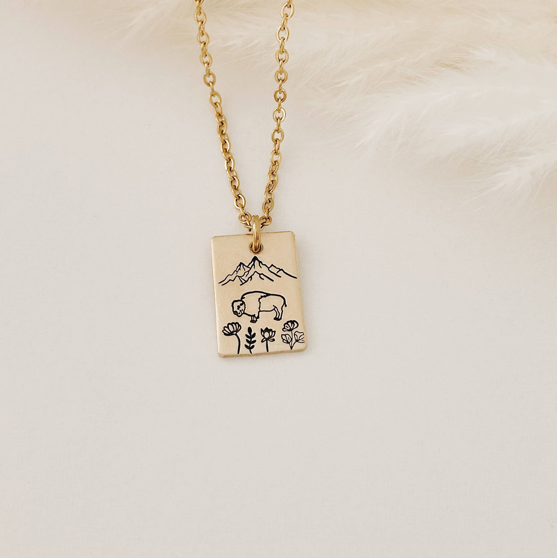 JOY IN THE MORNING - Wholesale Pendant/Charm Necklace - Fields of Wildflowers Bison Necklace, Outdoor Jewelry1