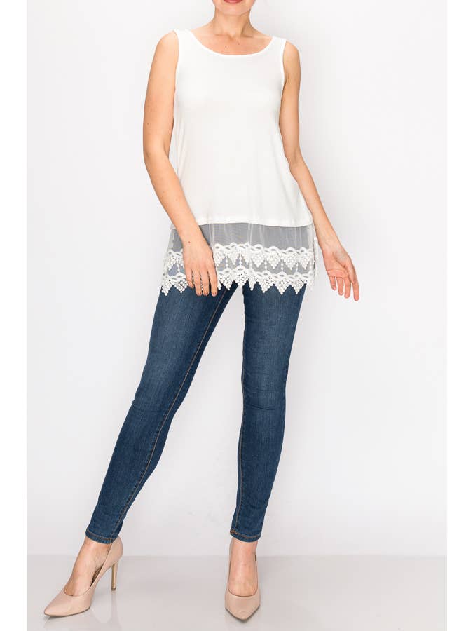 Soft Relaxed Tank With Delicate Floral Laced Hem - T08 IVORY for wholesale on Faire