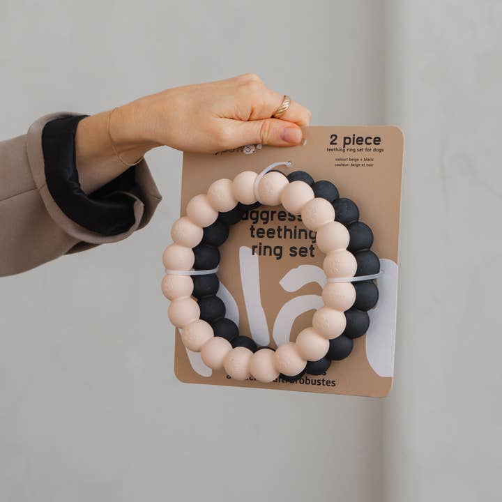 dexypaws - Wholesale Pet Chew Toy - Dog - 2 x Ring Aggressive Chew Toy Set - Nude & Black2