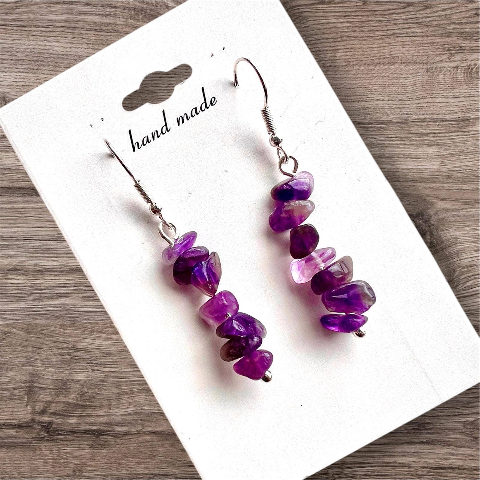 El'Cobre-Ecozonelifestyle – wholesale Dangle earrings – Amethyst Crystal Gravel Stone Earrings – Silver Plated2