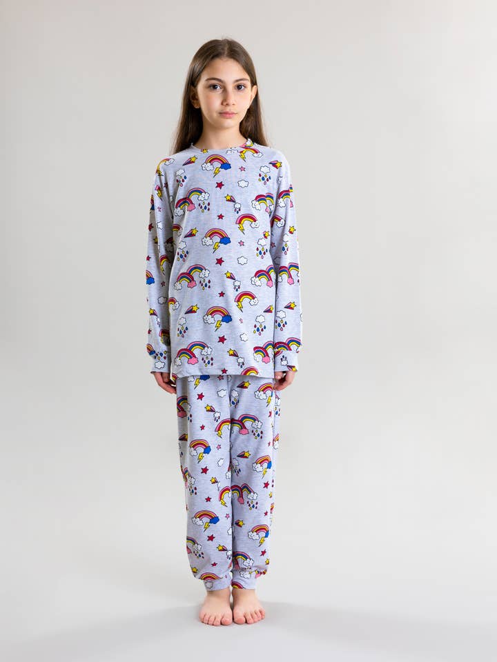 Pyjama Fille Arc-en-ciel - Gris pour la vente par Pear