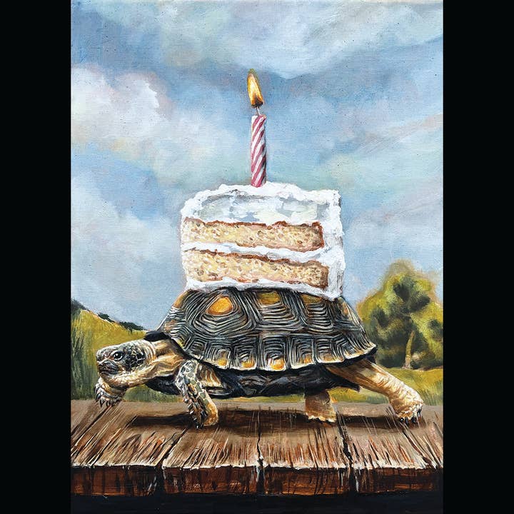 Mini Print with envelope - Tortoise Stealing Cake for wholesale by Coffeehouse Animals