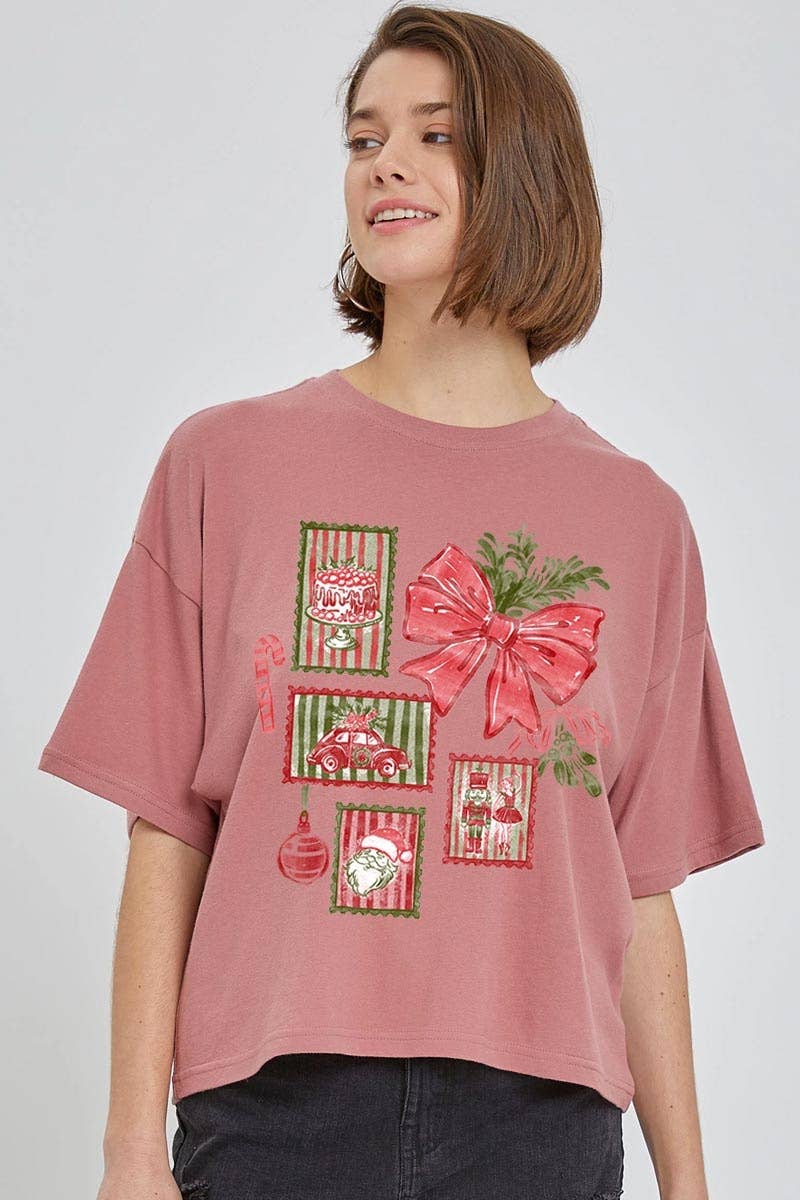 COLORBEAR - Wholesale T-Shirt (Graphic) - Women's - Christmas Stamps Graphic Relaxed Crop Top6