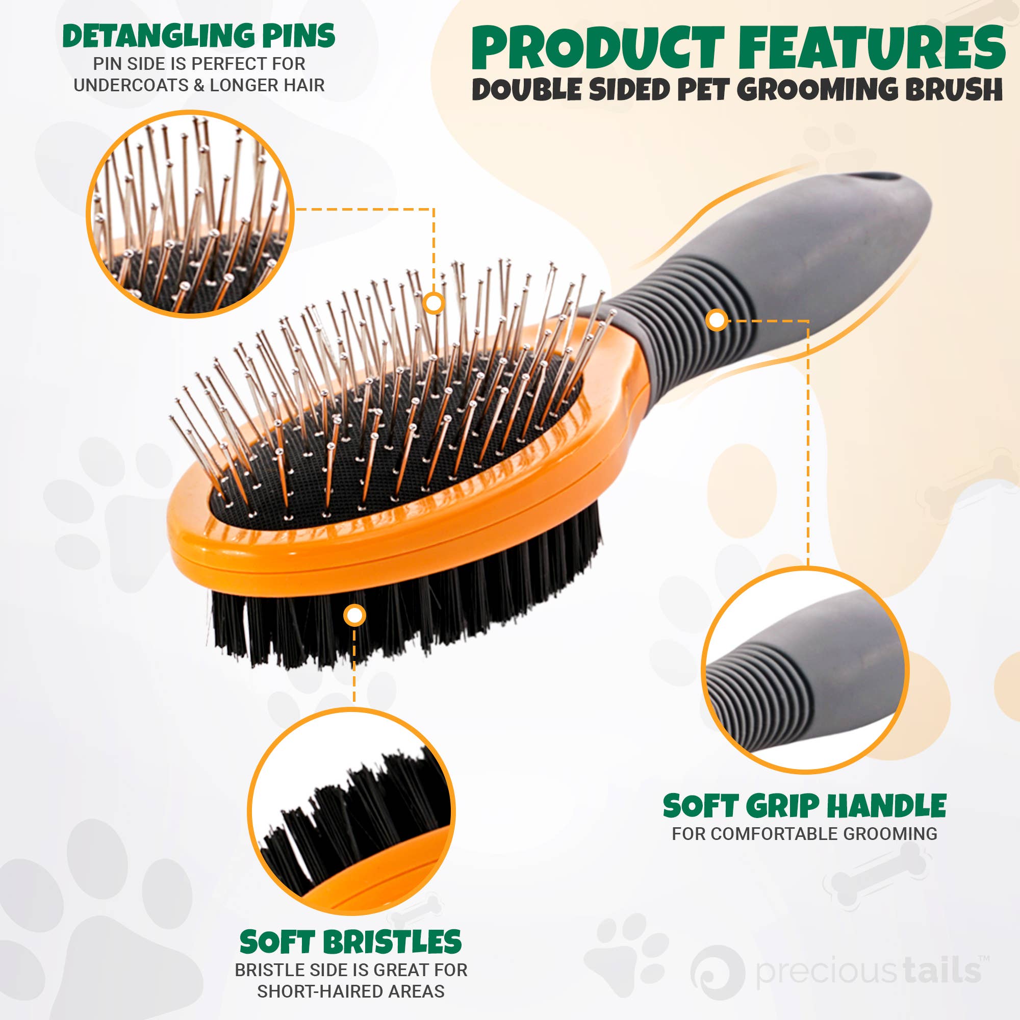 Precious Tails - Wholesale Pet Brush - Cat/Dog - Precious Tails Double-Sided Pet Grooming Brush3