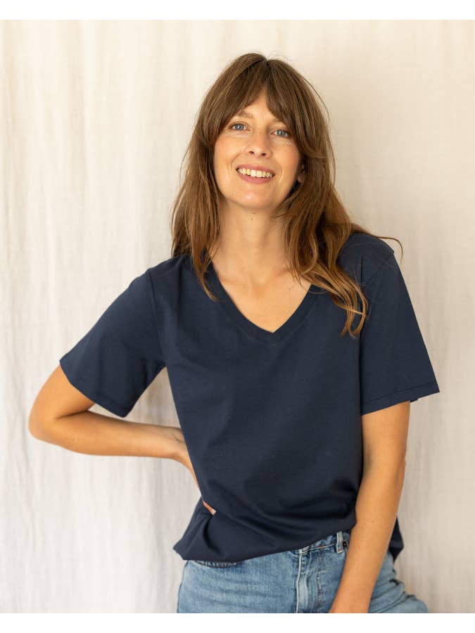 Ivy - Wholesale T-Shirt - Women's - Dotty V Organic Cotton Navy T-Shirt