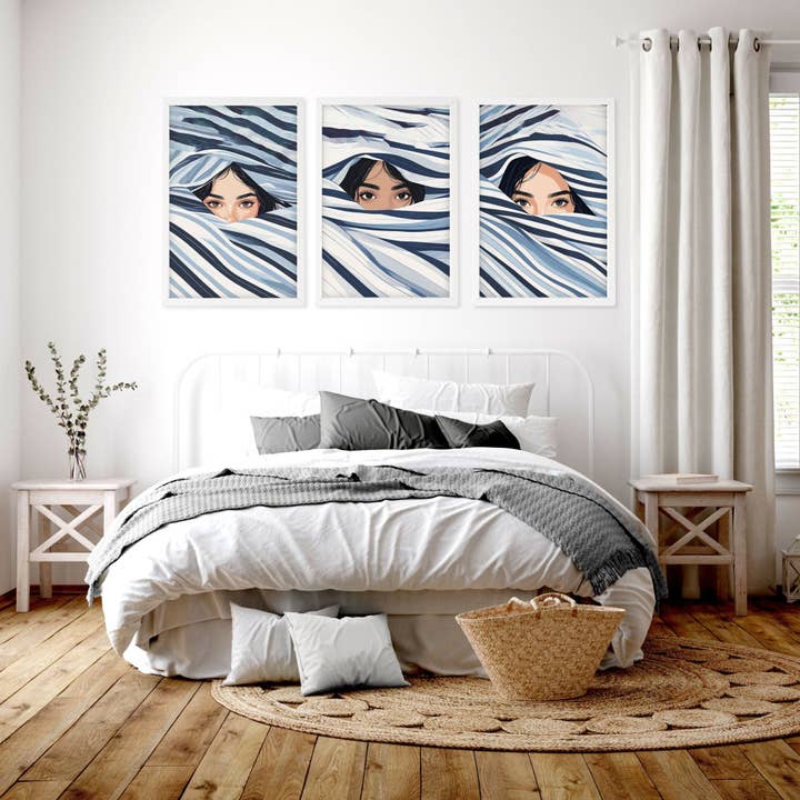 Artwork For Bedroom Wall | Set of 3 Boho Women Wall art Prints for wholesale by About Wall Art