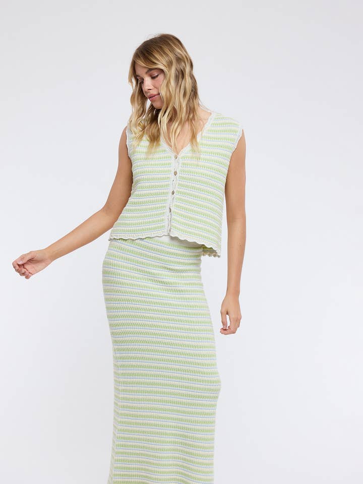 Wishlist Apparel - Wholesale Top & Skirt Set - Women's - MULTICOLOR STRIPED VEST AND SKIRT SET / WL25-116130