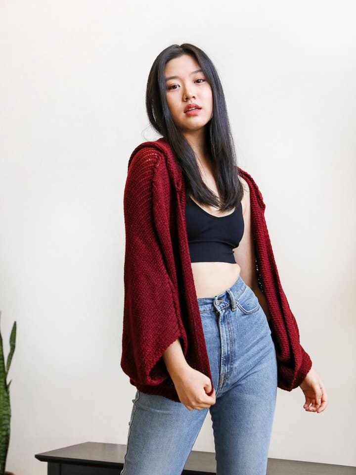 Leto Accessories - Wholesale Cardigan - Women's - Christmas Hooded Rib Knit Cardigan