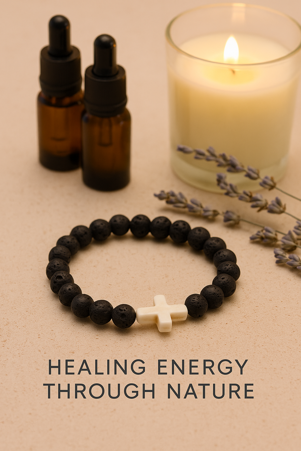 Gemscape UK - Wholesale Beaded Bracelet - Lava Rock & Black Onyx Beaded Bracelet with Cross – Healing 4