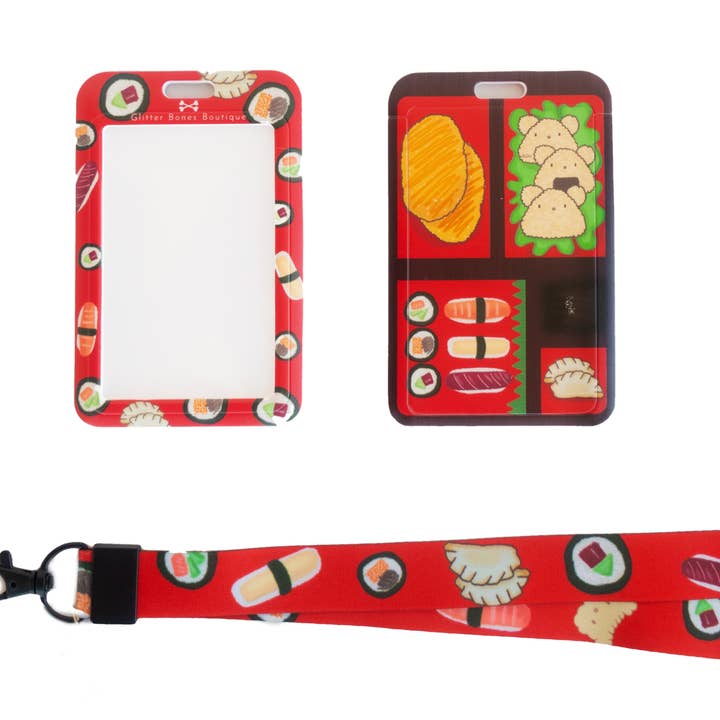 Osito Sushi Bento Lanyard and ID Card Case for wholesale by Glitter Bones Boutique