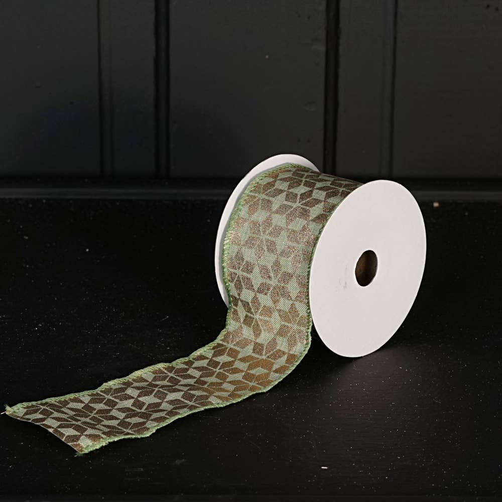 Holiday Depot Inc. - Wholesale Ribbon - Gift Wrapping - R32933-Wired Ribbon-Teal green w. Golden Hexagon (2.5inW)1