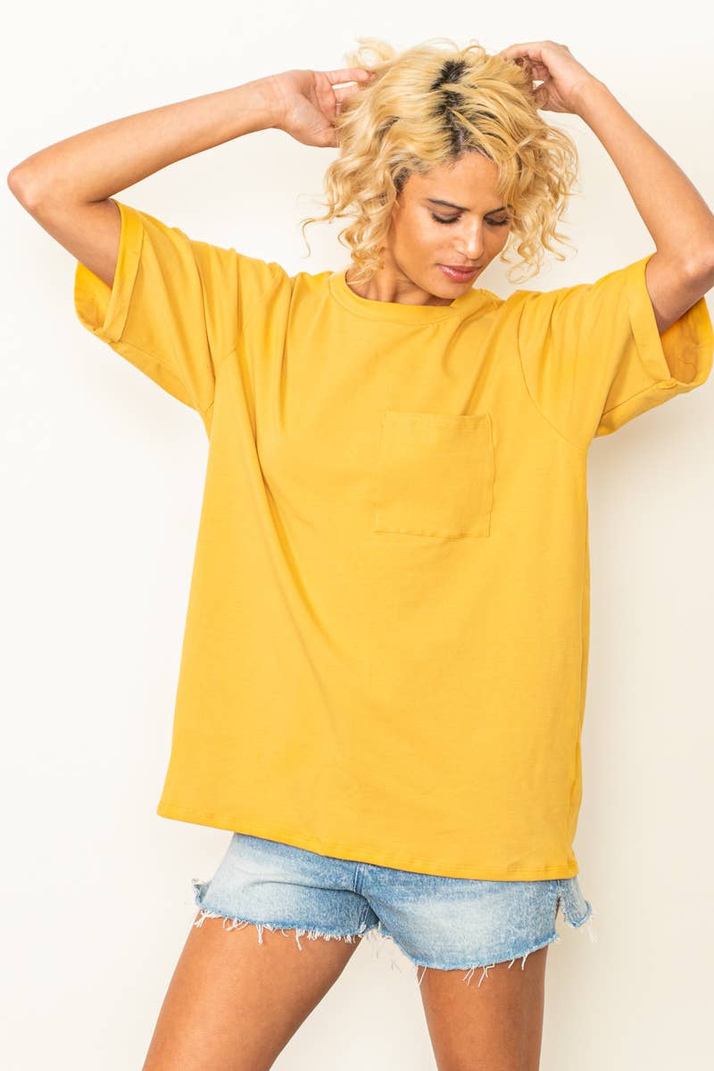 Elloh Collection – wholesale T-shirt – women's – Round Neck Boyfriend Fit Cotton T-Shirt with Front Pocket25