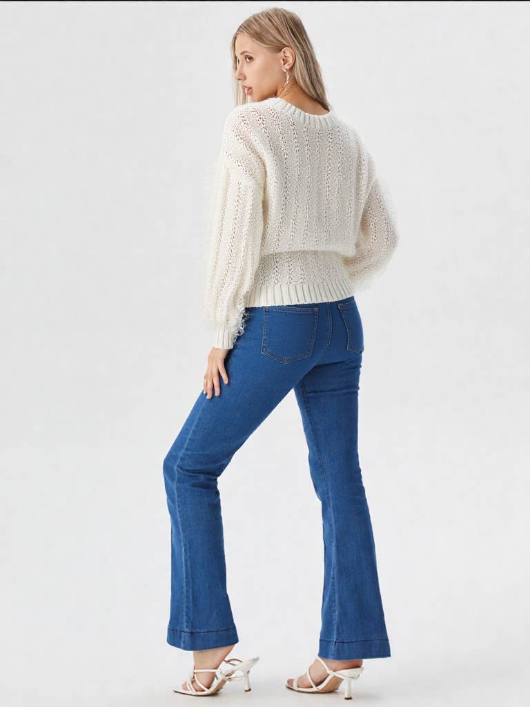 VERY J - Wholesale Knit Sweater - Women's - 12W2901V-Lace Trim Oversized Knit Sweater Top7