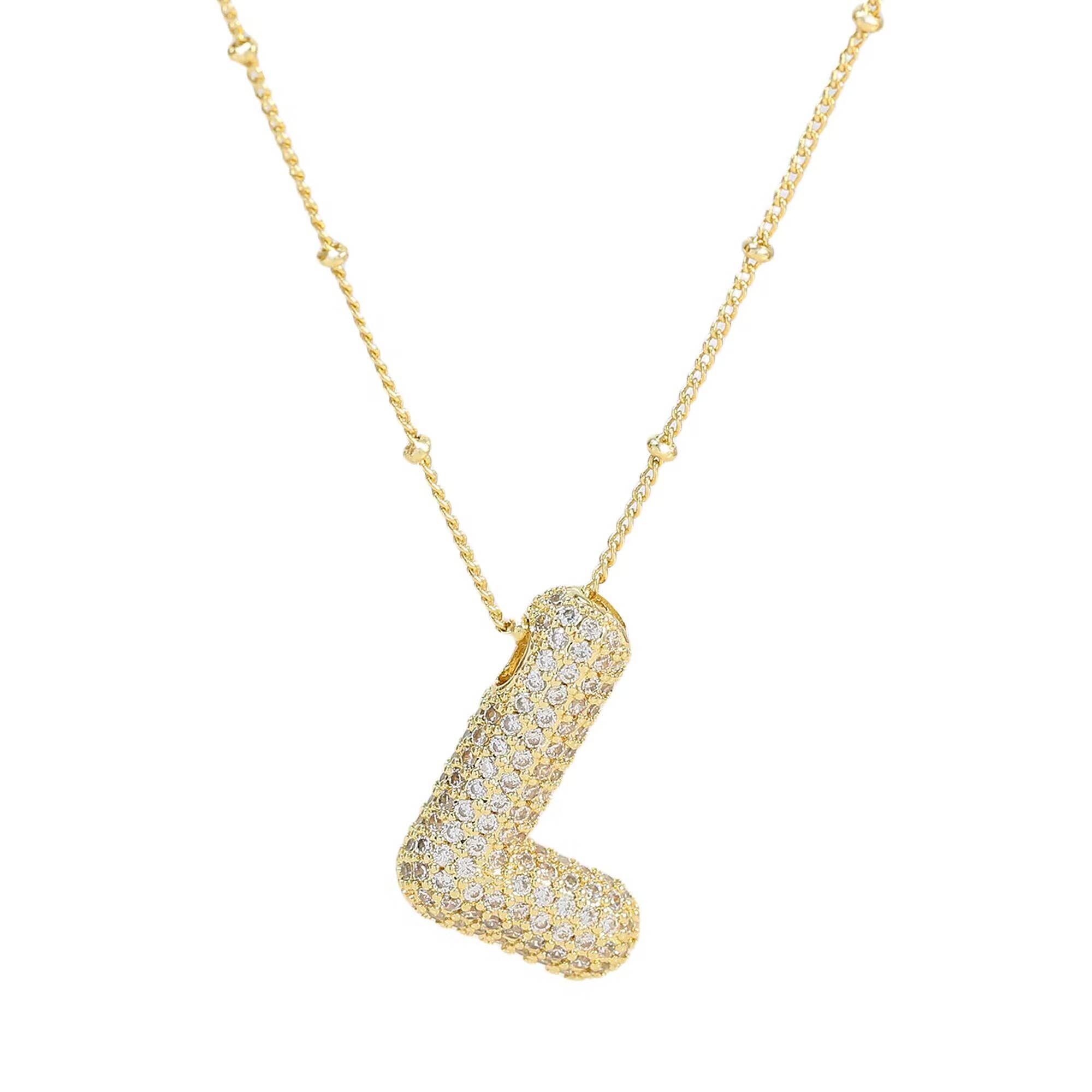 Savvy Bling - Wholesale Pendant/Charm Necklace - Initial CZ Balloon Bubble 18K Gold Necklace11