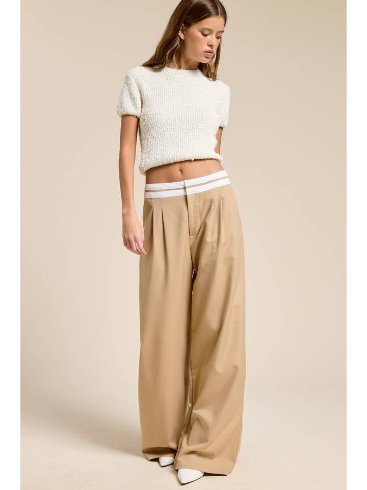 Mimosa - Wholesale Pants - Women's - Minimalistic Contrast Waistband Pleated Trouser Pants1