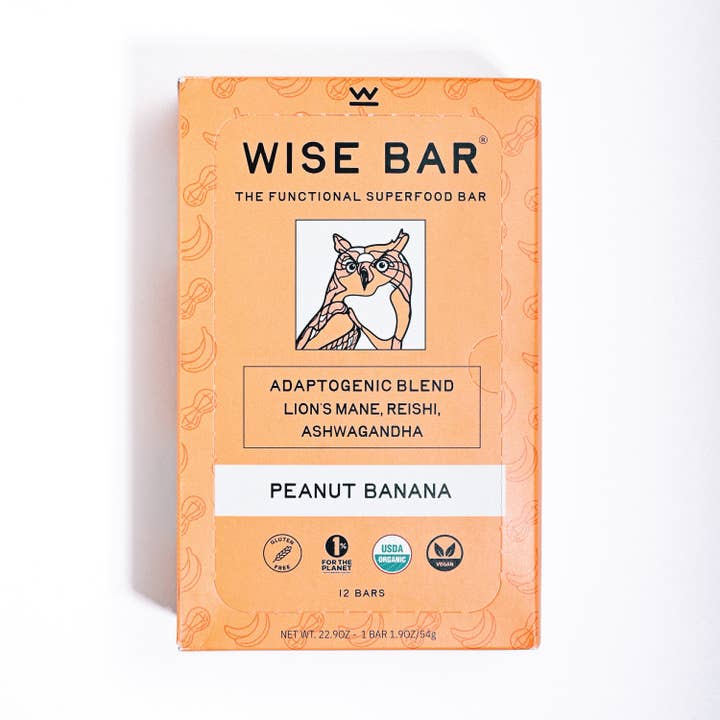 Wise Bar - Vente Barres de céréales - Barre nutritionnelle adaptogène aux arachides, bananes et champignons (12 barres)3
