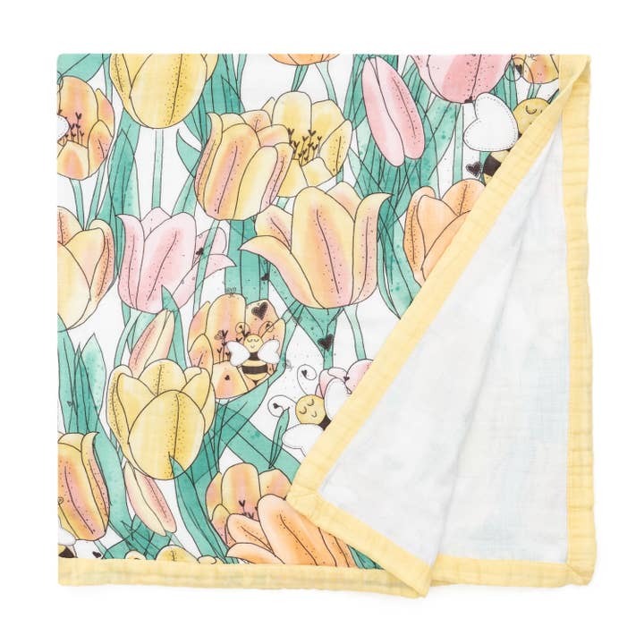 Tulip Fields Baby Muslin Swaddle Blanket, for wholesale by Jump Off Jo