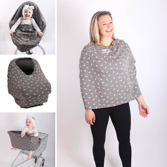 Multi-Use Breastfeeding Cover- Grey Feather Cover Me for wholesale by Cover Me Baby