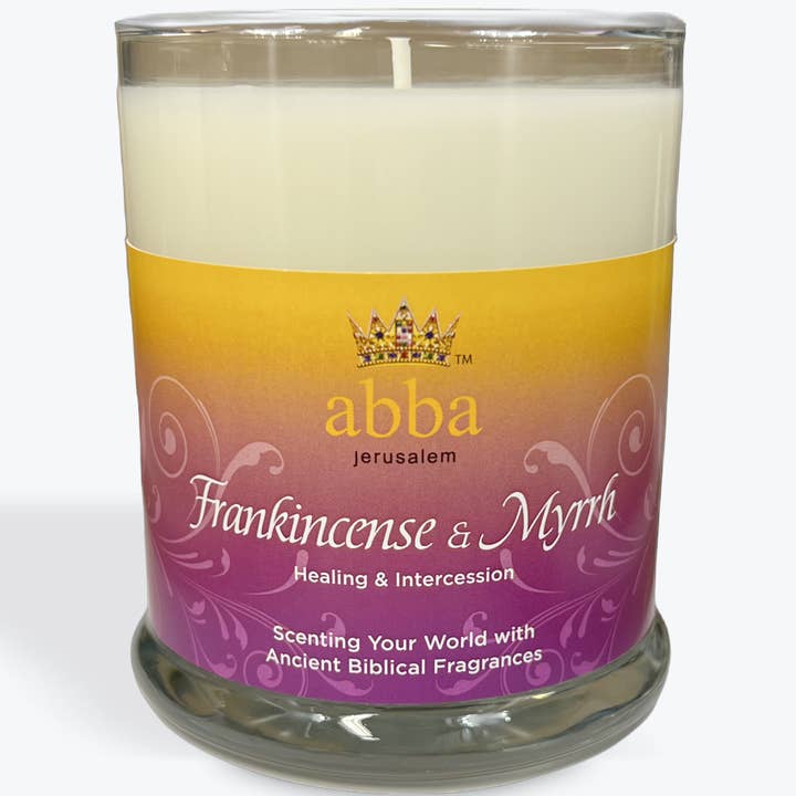 Candela in vetro Frankincense & Myrrh 10oz per la vendita all'ingrosso da parte di Abba Christian Products