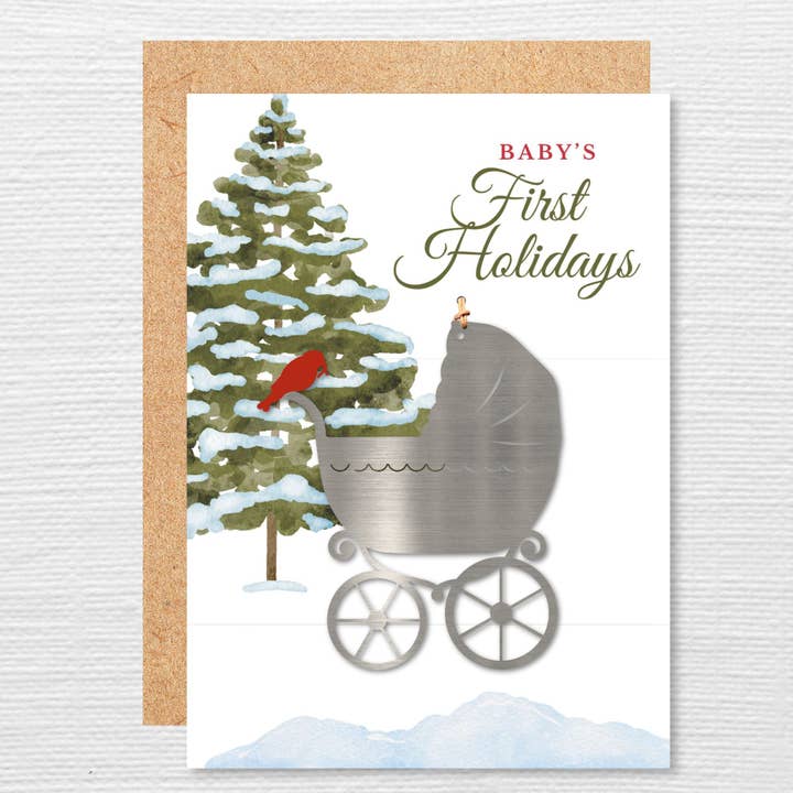 Baby Pram Ornament - Baby's First Holidays 5x7 Greeting Card for wholesale by Authenticaa