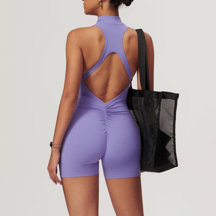 Active by Anna-Kaci - Wholesale Romper - Women's - Sleeveless Zip Front Active Romper with High Neck and Fitted22