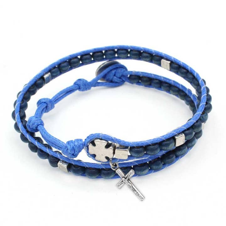 RM Trading - Venta al por mayor Pulseras de cuentas de oración - Brazalete con forma de rosario con cuentas de madera azules con diseño de escalera