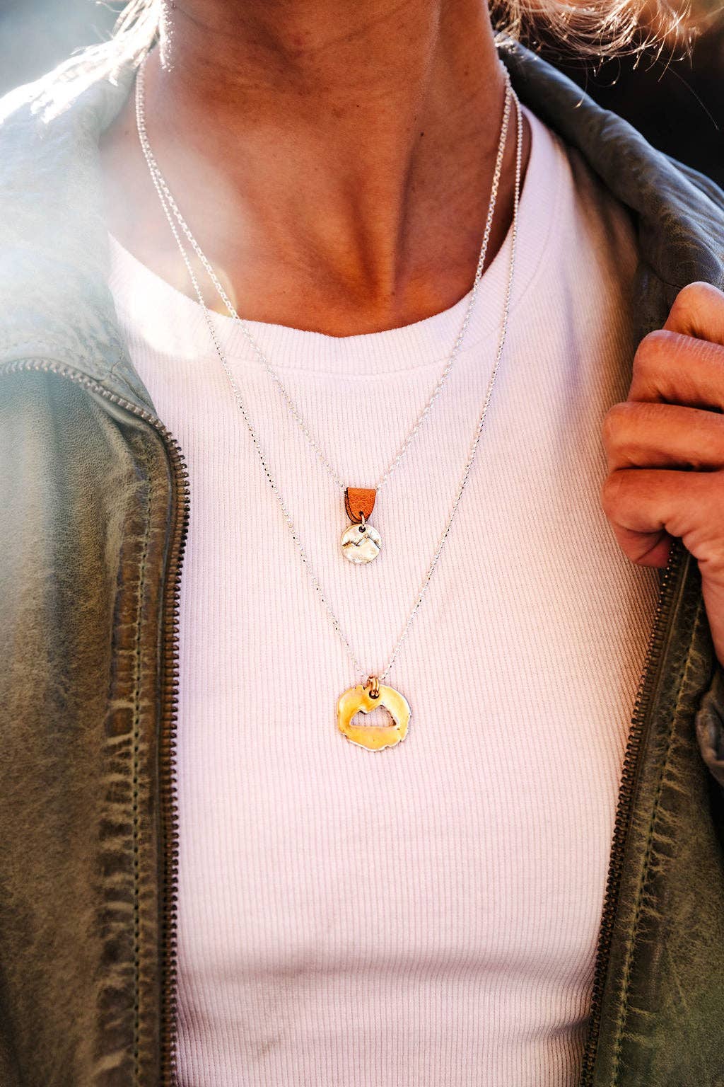 Sunward Jewelry and Hats - Wholesale Pendant/Charm Necklace - Mini Mountain on Sterling Silver Chain w/ Leather Attachment1