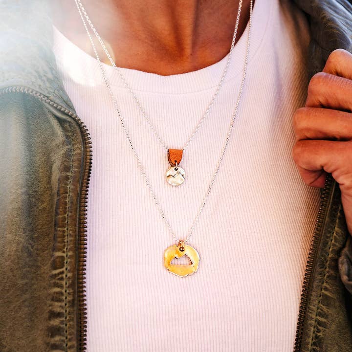 Sunward Jewelry and Hats - Wholesale Pendant/Charm Necklace - Mini Mountain on Sterling Silver Chain w/ Leather Attachment1