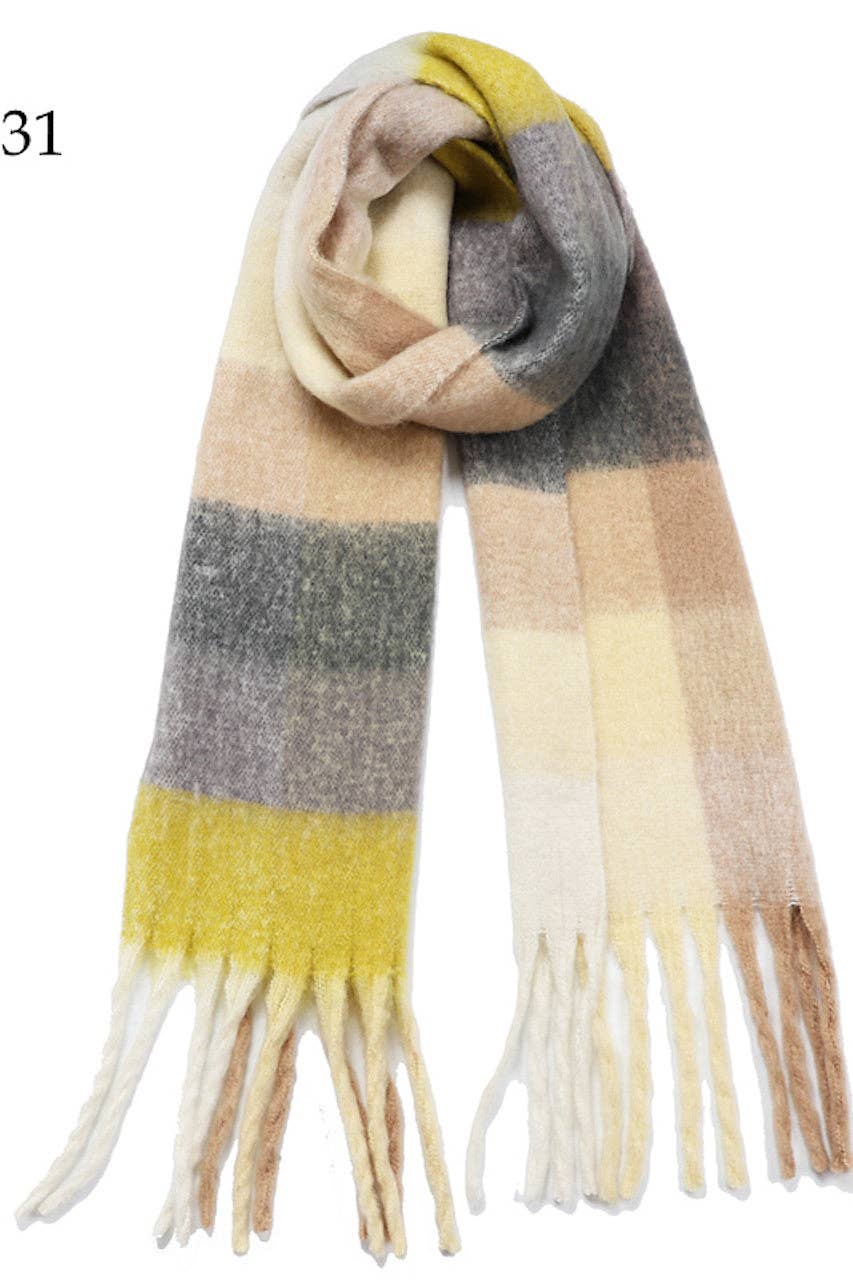 Adorro - Wholesale Scarf - Women's - Chunky Oblong Plaid Multi Color Brushed Scarf (18 colors)14