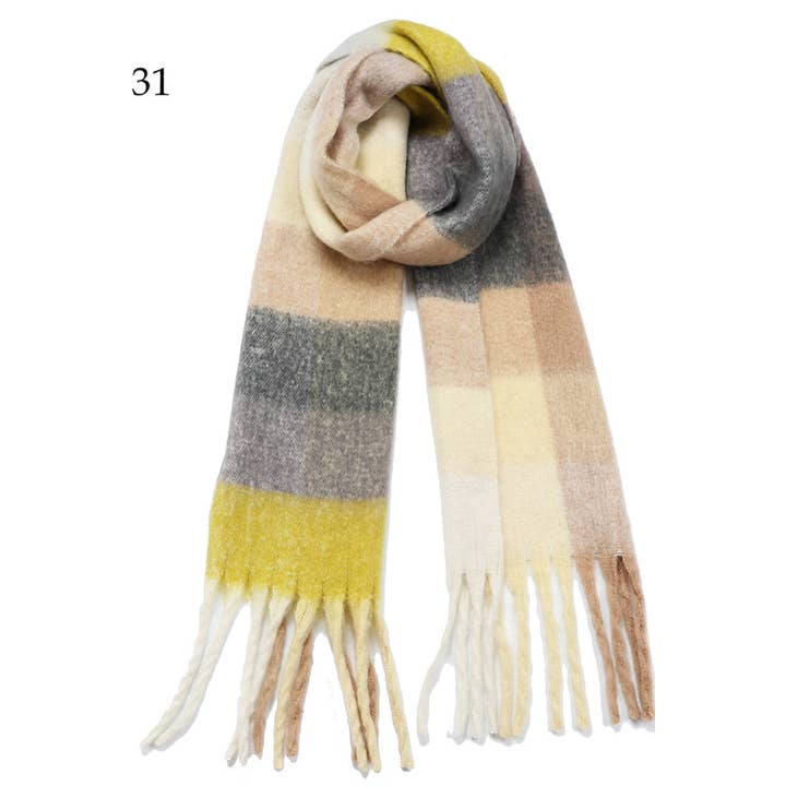 Adorro - Wholesale Scarf - Women's - Chunky Oblong Plaid Multi Color Brushed Scarf (18 colors)14