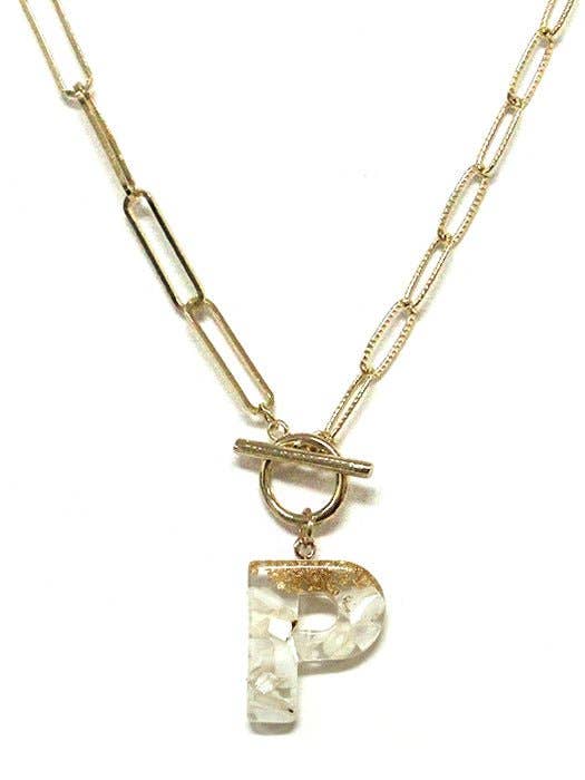 MiMi Wholesale - Wholesale Pendant/Charm Necklace - KN8165 Assorted 16 Piece Gold Acrylic Initial Toggle Chain Necklace Pack13