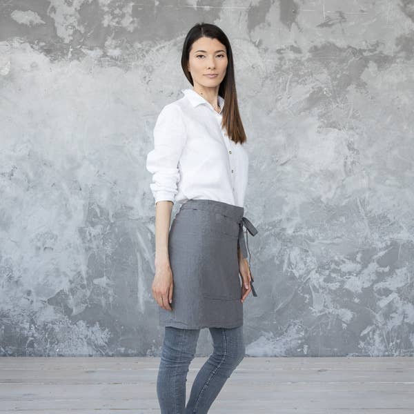 LinenMe - Wholesale Apron - Linen Cafe Apron Steel Grey Stone Washed