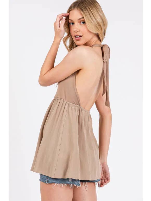 Final Touch - Wholesale Blouse - Women's - Halter Neck With Tie Woven Flare Top - NT31368