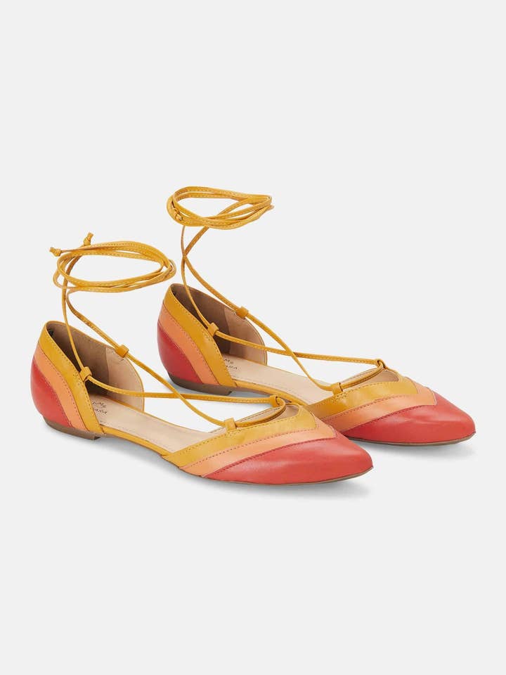Mangará Atelier - Wholesale Sandals - Women's - Orange Calf Leather Sandals Cereja – Women’s Summer Flat Tie-Up Shoes10