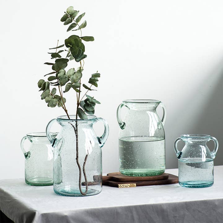 Jarras de Vidro com Duas Pegas e Tinta Verde Estilo Rústico por atacado de Noah Decoration