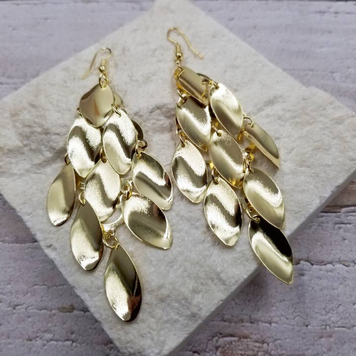 Stacked Gold Leaf Earrings for wholesale by Treasure Wholesale
