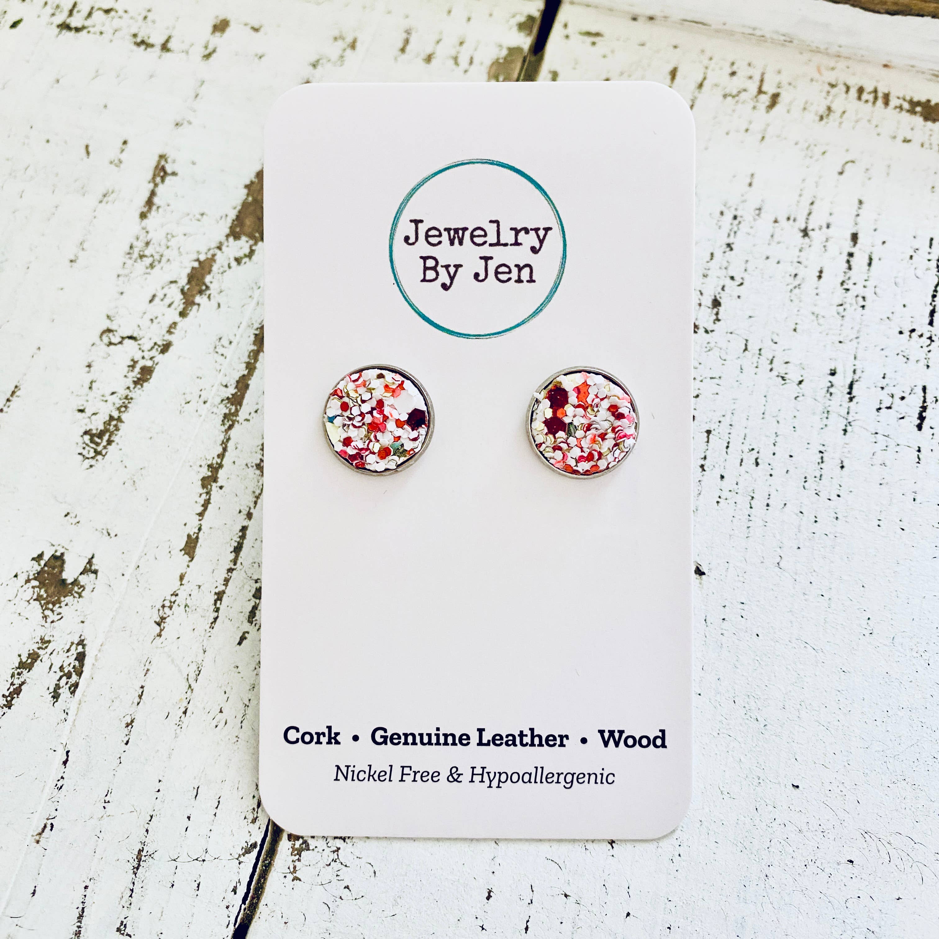 Jewelry By Jen - Wholesale Stud/Post Earrings - Stud Earrings: Candycane Glitter1
