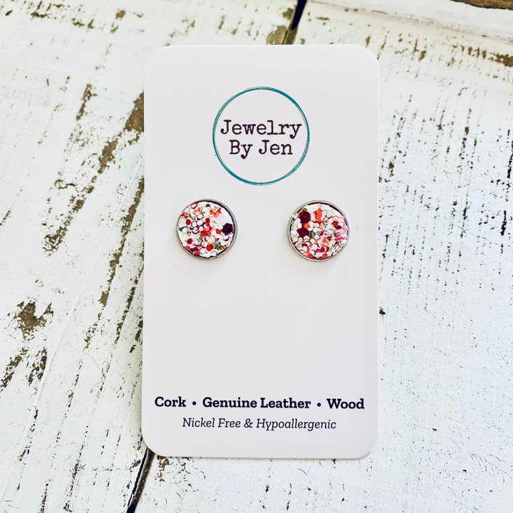 Jewelry By Jen - Wholesale Stud/Post Earrings - Stud Earrings: Candycane Glitter1