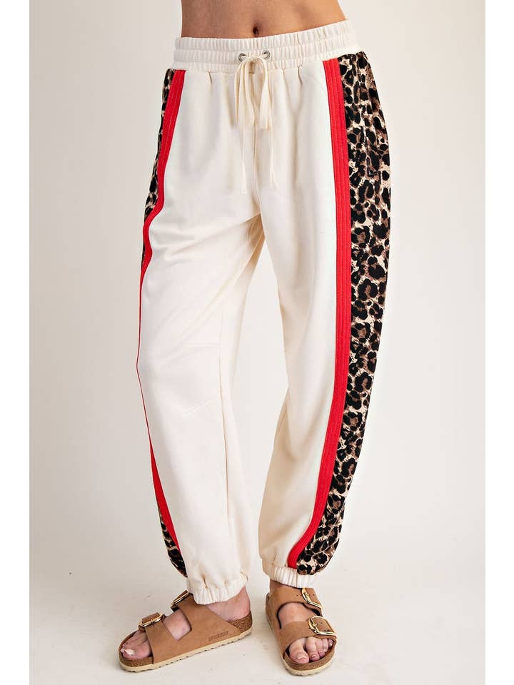 BONE PL9123 - SOFT WASHED LEOPARD SIDE TRACK SWEATPANTS for wholesale on Faire2