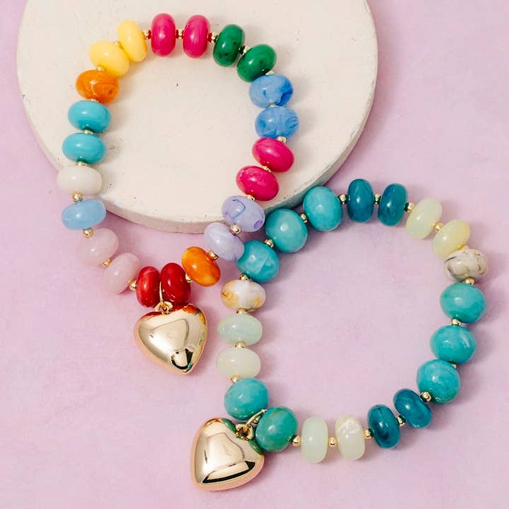Heart Charm Mixed Marble Resin Beaded Bracelet for wholesale by The Looks by Fame Accessories
