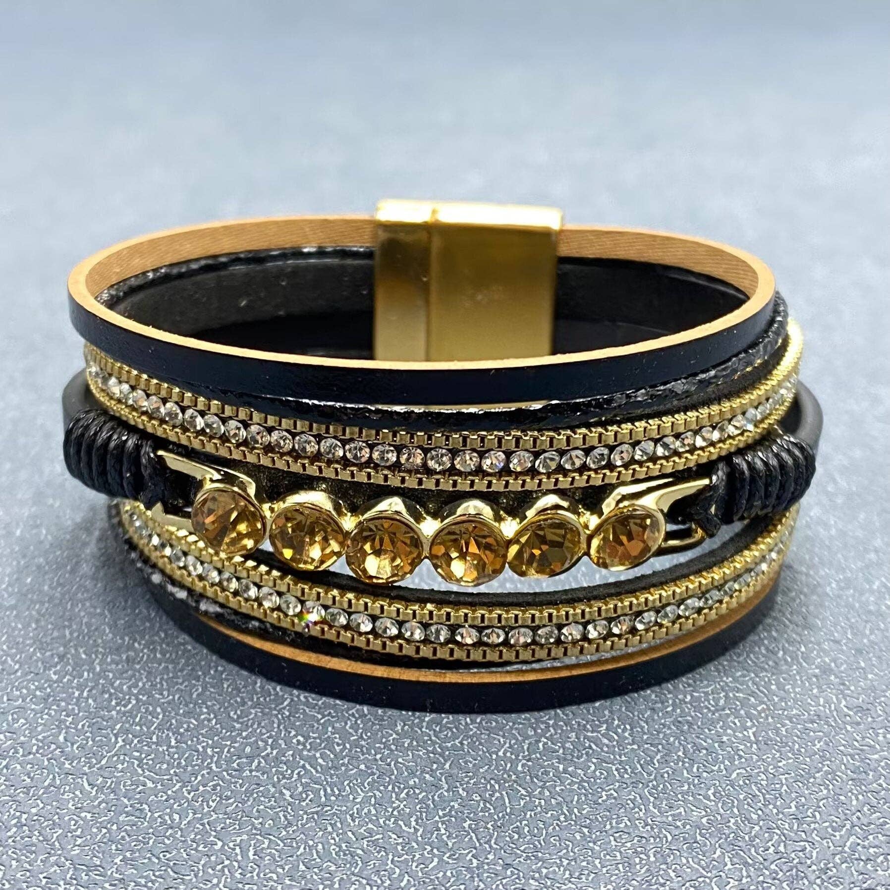 Mio Queena - Wholesale Bangle Bracelet - Sparkling Rhinestones Multi-layer Leather Bracelet - LB0