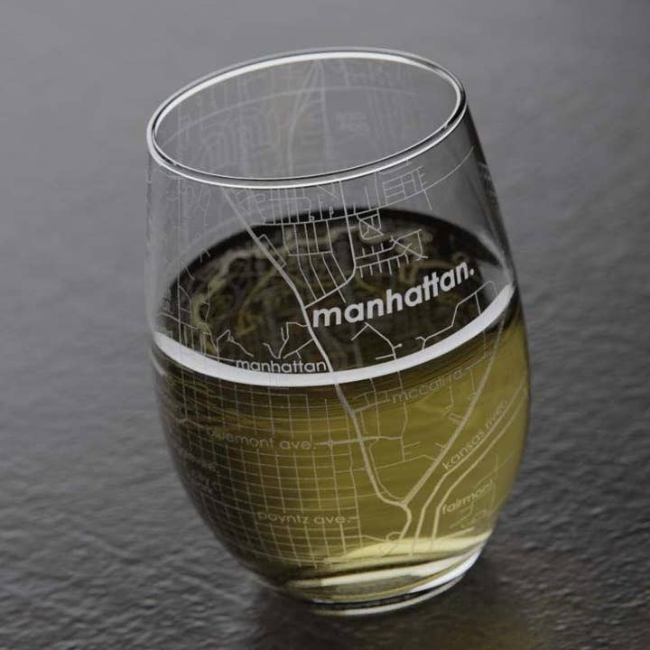 Well Told - Wholesale Wine Glass - Manhattan KS - Kansas State Uni College Town Map Glass
