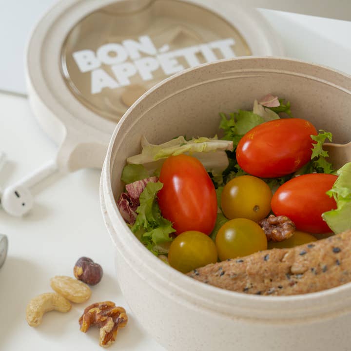 Helio Ferretti - Wholesale Lunch Bag/Box - BEIGE ROUND BON APPÉTIT LUNCH BOX HF2