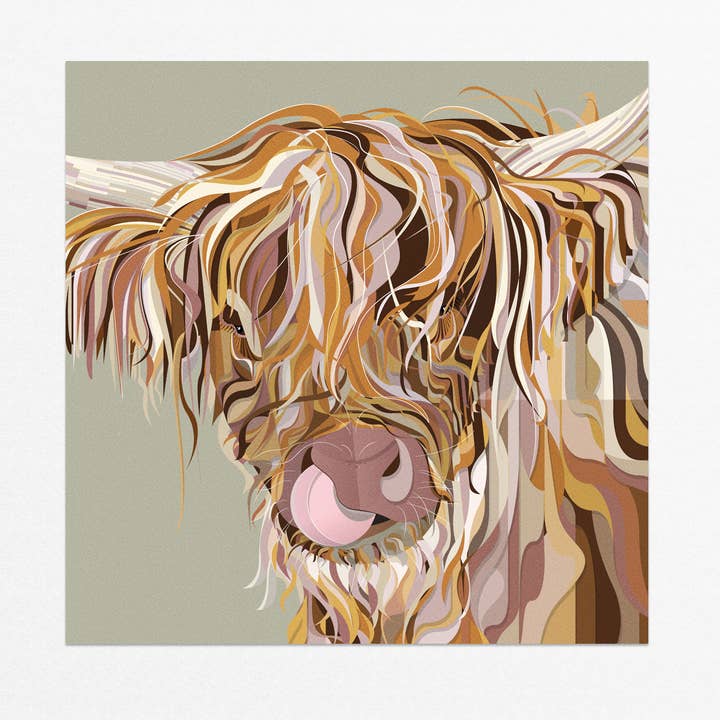 'Cheeky Cow' Highland Cow Greetings card for wholesale by Rachel Hunt Illustration